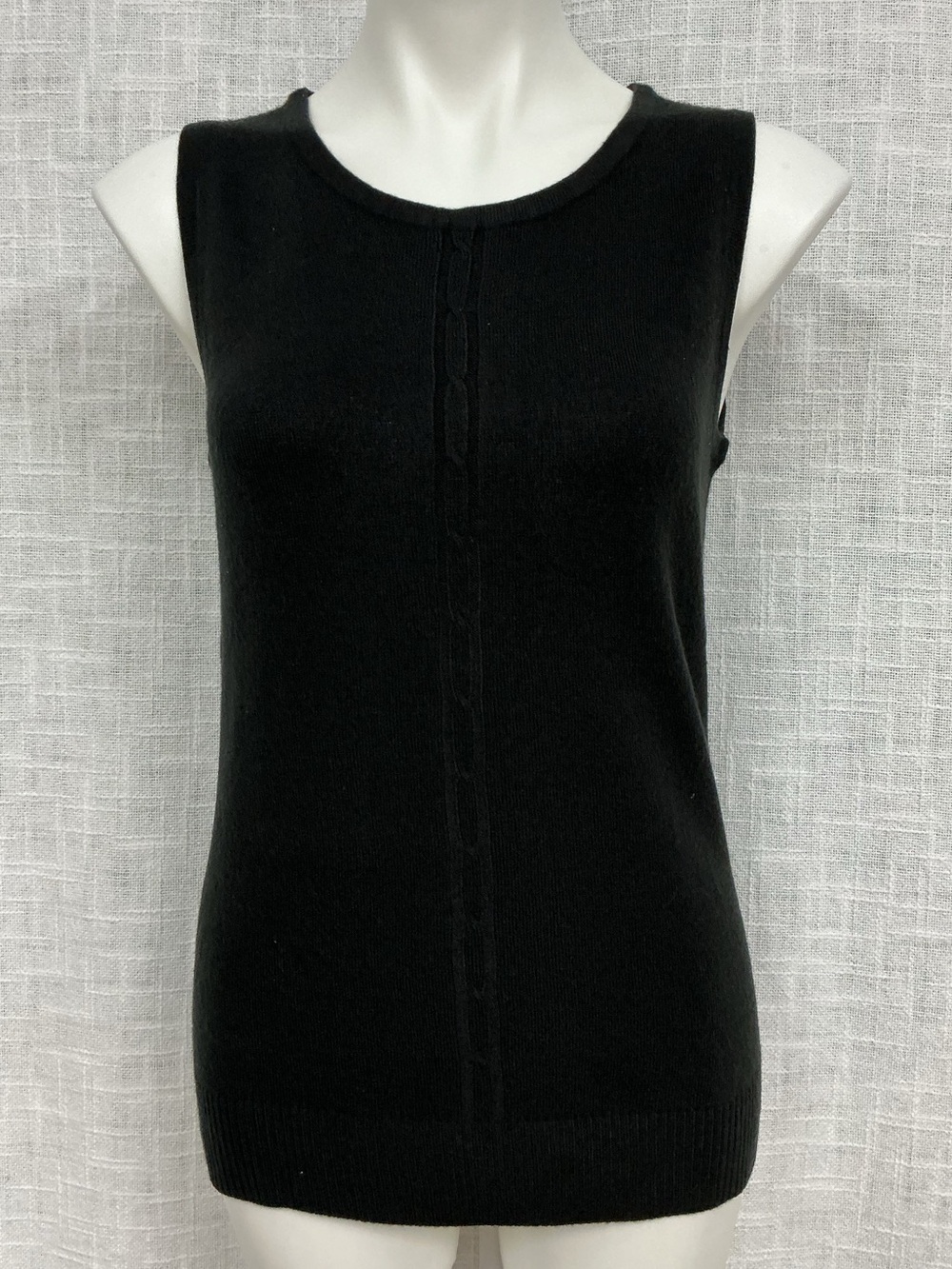 Carol Rose Black Sleeveless Knit Tank with Center Cable Detail